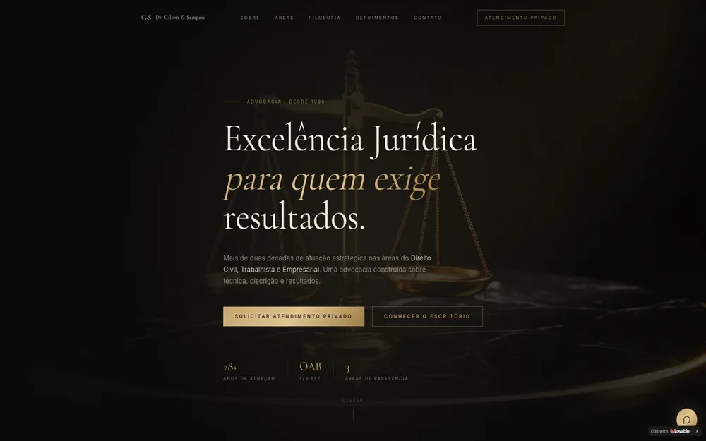 Página inicial do site de Gilson Sampaio